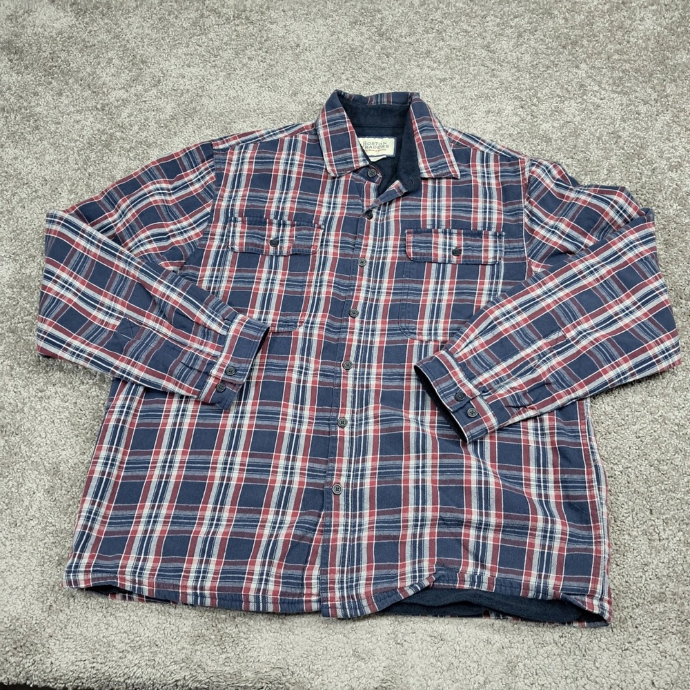 Boston‎ Traders Mens XL Fleece Lined Plaid Flannel Shirt Navy Button Up 979740